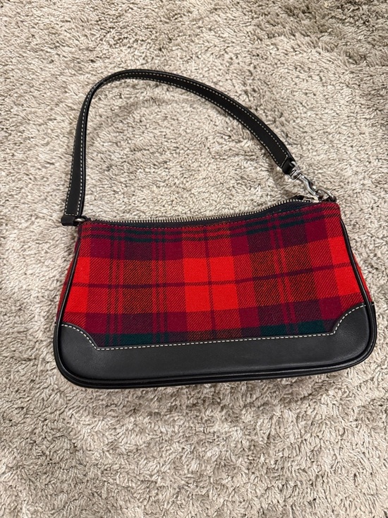 Coach Handbags - Coach Red Tartan Plaid Shoulder Bag with Black Trim
